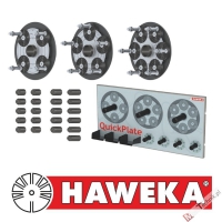 HAWEKA - Zestaw QuickPlate IV - 3 płyty dociskowe 4/5/6-otworów do wyważarek z wałkiem 40 mm + bolce i tablica
